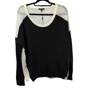 Forcynthia‎ Sweater Black/White Scoop-neck Mesh in Size XL  NWT